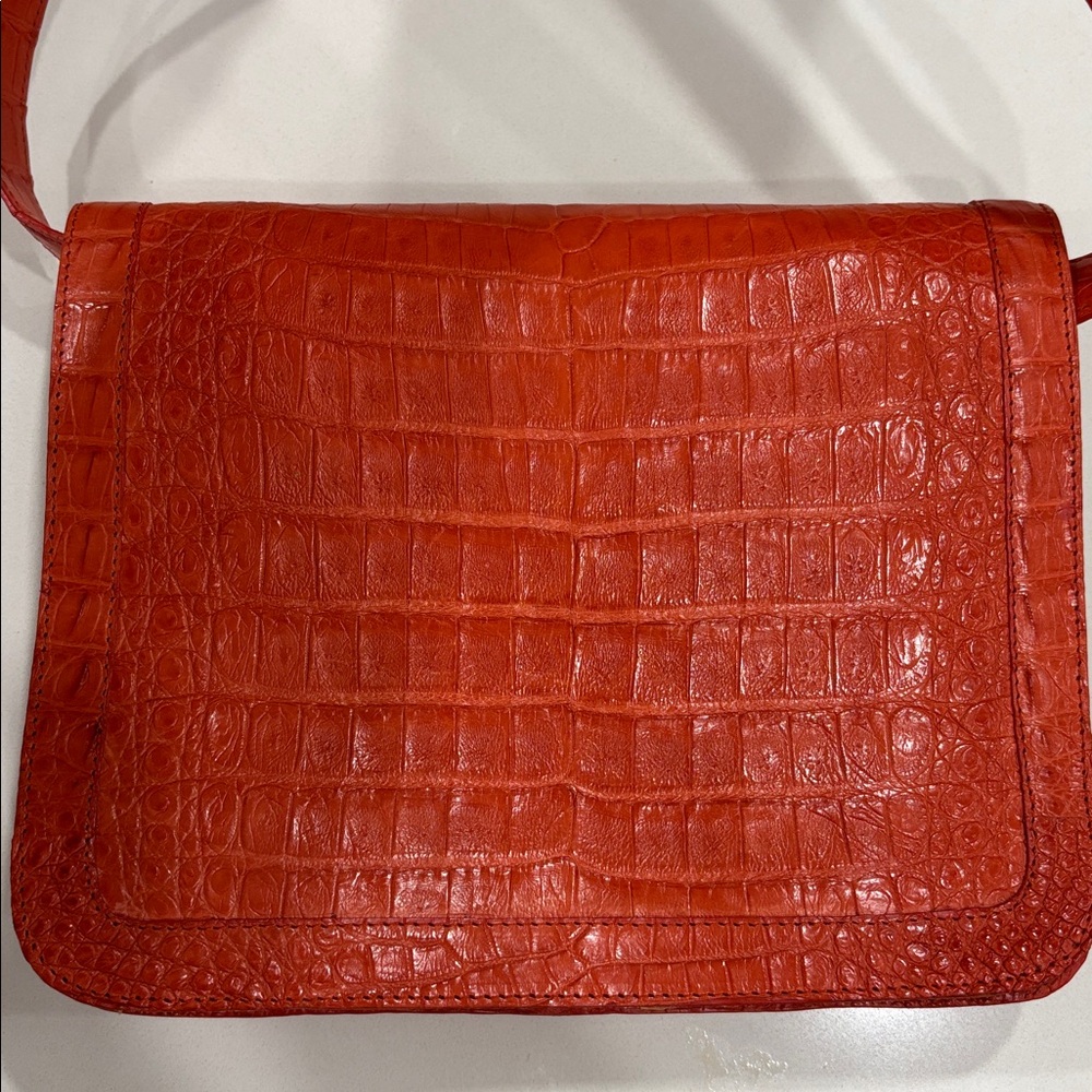 Nancy Gonzalez Orange  Caiman Crocodile  Clutch Shoulder Bag NWT